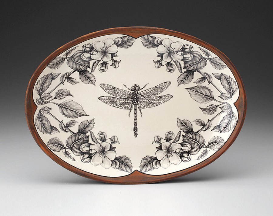 Dragonfly Apple Blossom Small Oval Platter | Brown