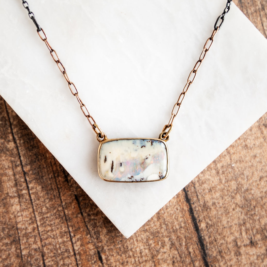 Boulder Opal 18k Rectangle Necklace