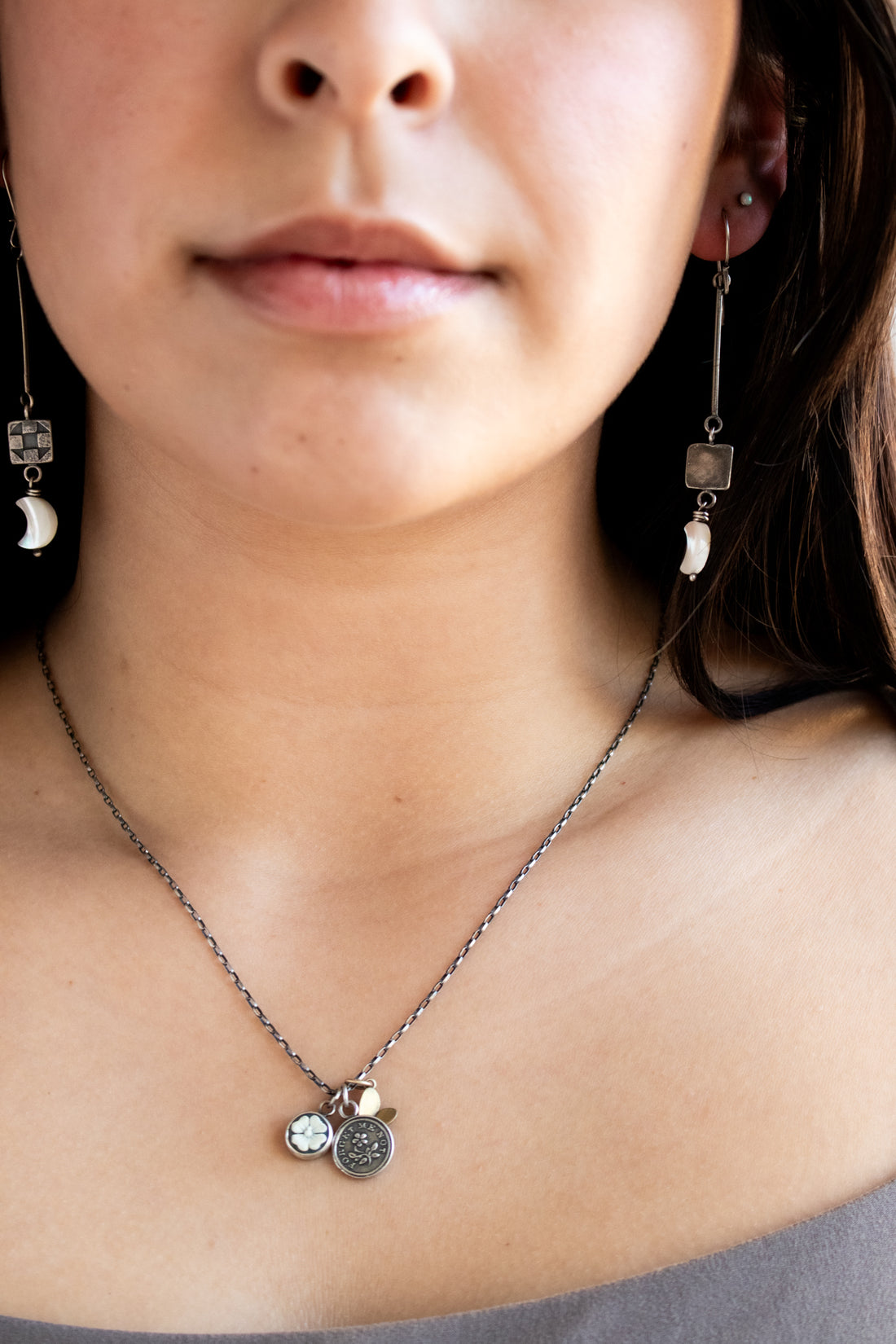 Quilt Pearl Moon Earrings no.2