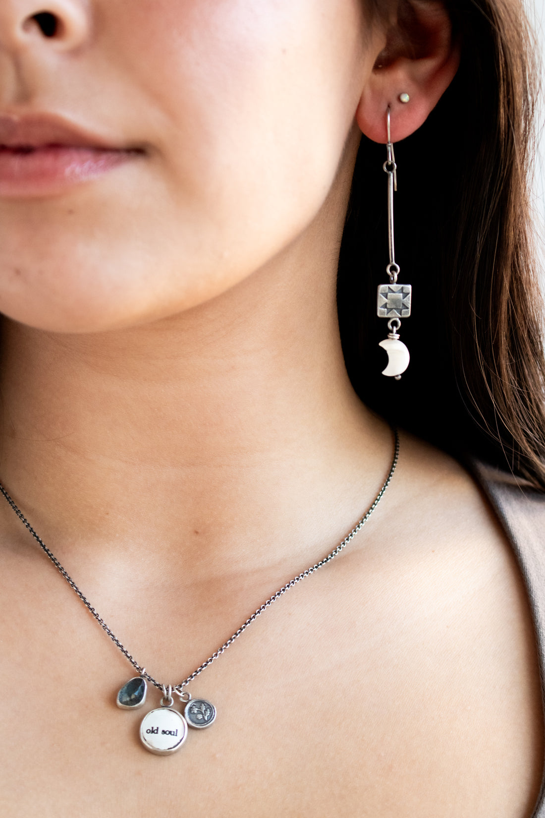 Quilt Pearl Moon Earrings no.1