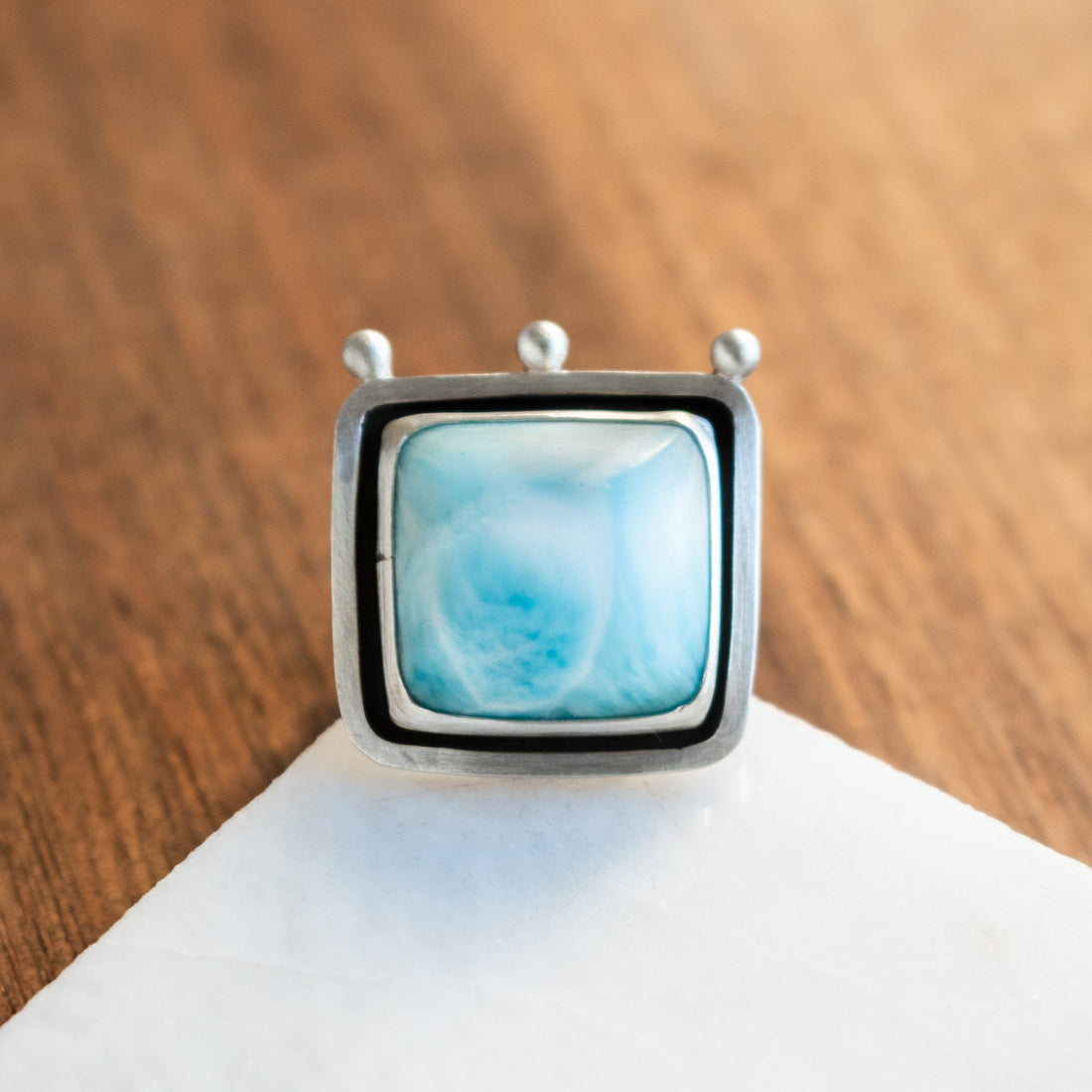 Size 7.5 | Square Larimar Ring