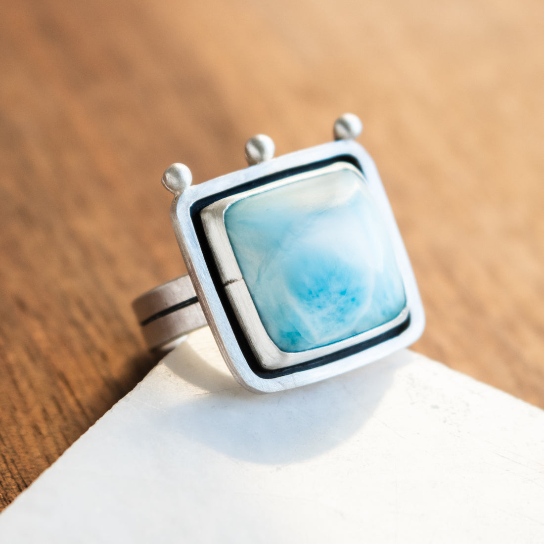 Size 7.5 | Square Larimar Ring