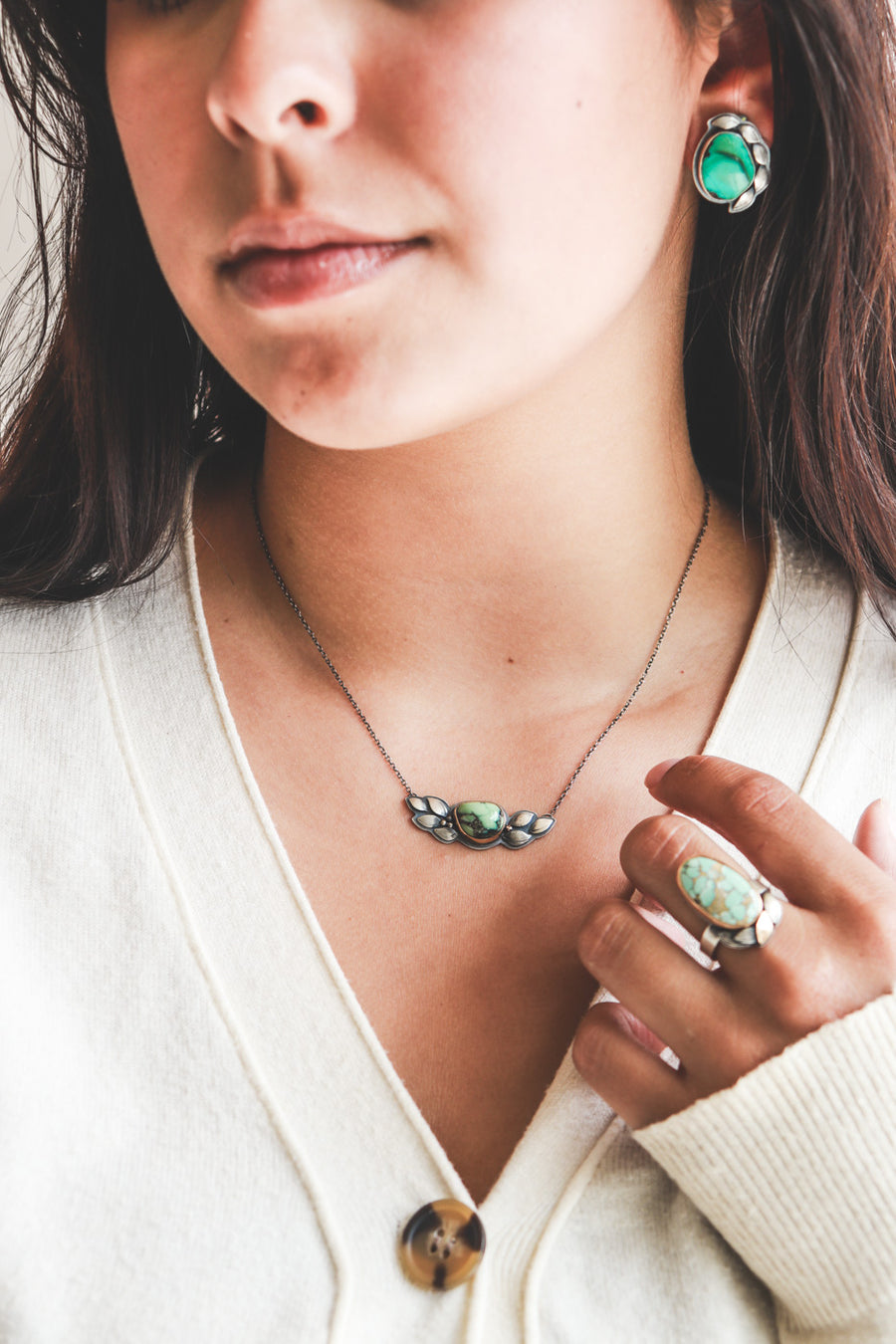 Size 7 | WabiSabi Turquoise + Leaves Ring