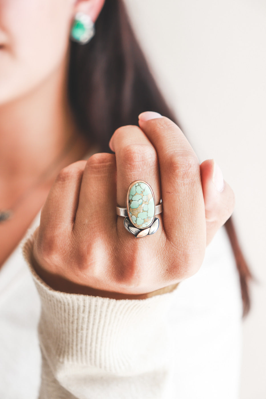 Size 7 | WabiSabi Turquoise + Leaves Ring