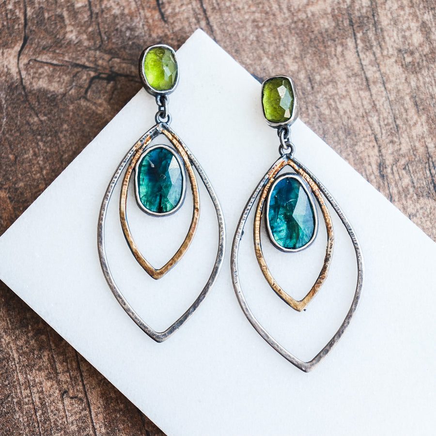 Kyanite & Peridot Leaf Earrings