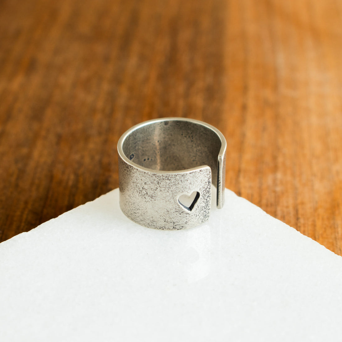 Adjustable | Open Heart Wide Ring | Silver