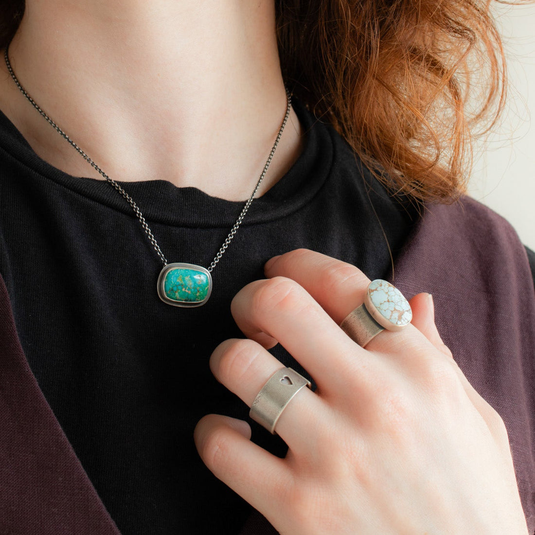 Size 8.5 | Sandhill Turquoise & Heart Cutout Ring