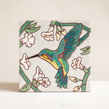 6x6 Hummingbird White Flowers - Gray Tile
