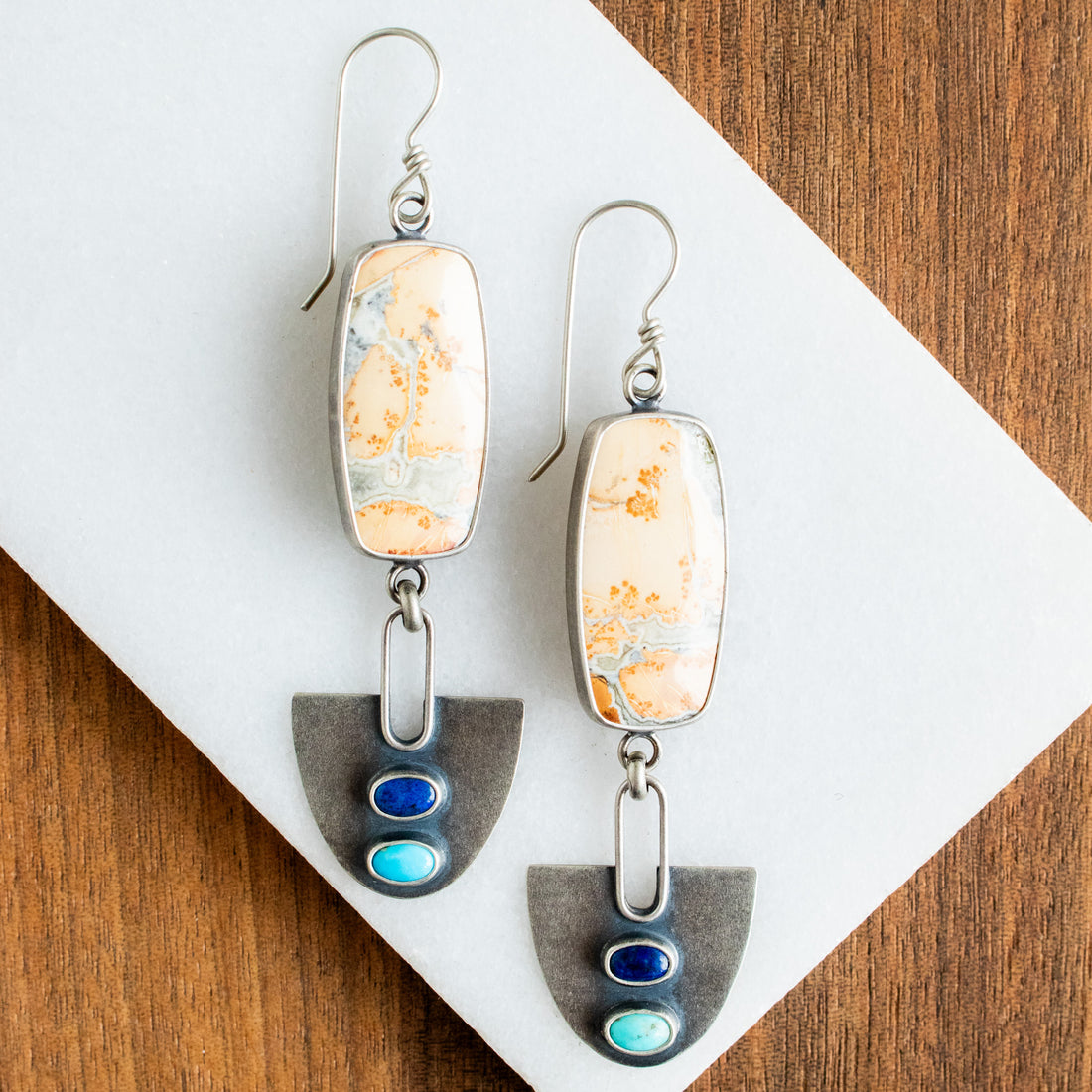 Jasper, Lapis Lazuli, & Cloud Mountain Turquoise Earrings