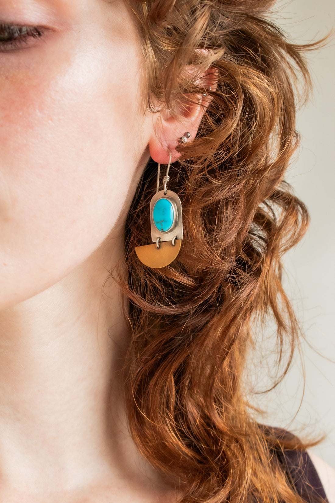 Sonoran Turquoise, Silver, & Brass Athena Earrings