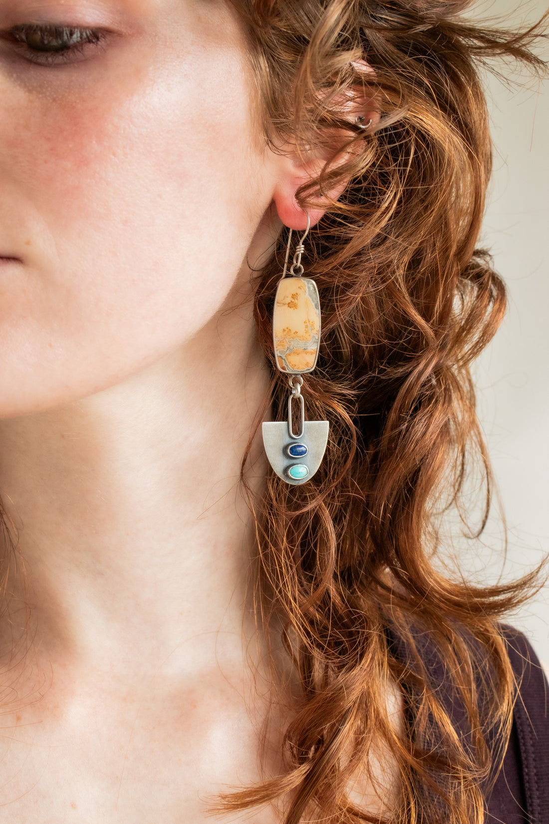 Jasper, Lapis Lazuli, & Cloud Mountain Turquoise Earrings