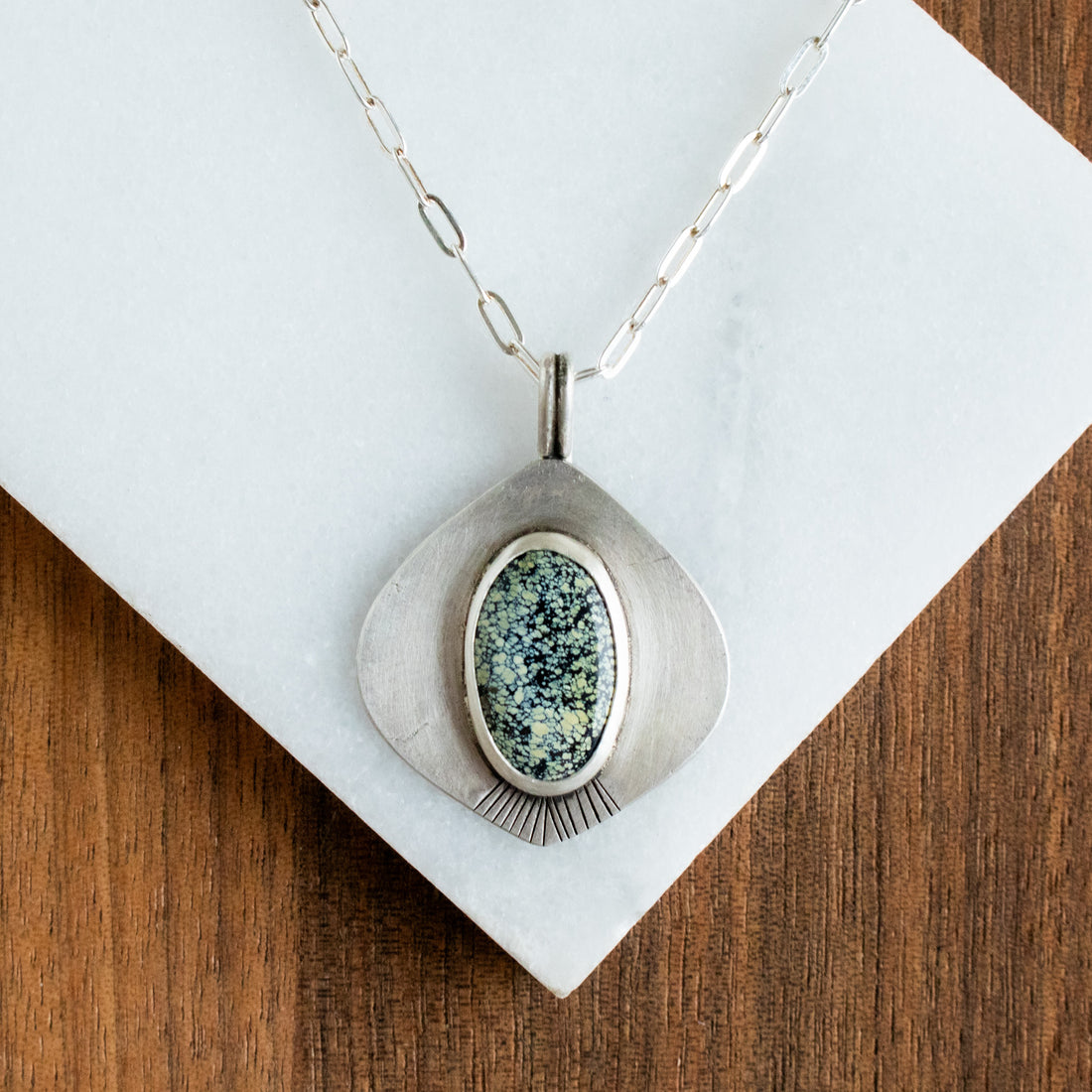 New Lander Variscite Large Stamped Necklace