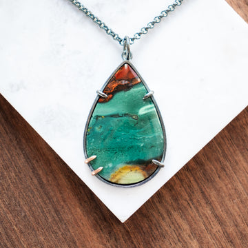 Opal Wood 14k 5 Prong Necklace