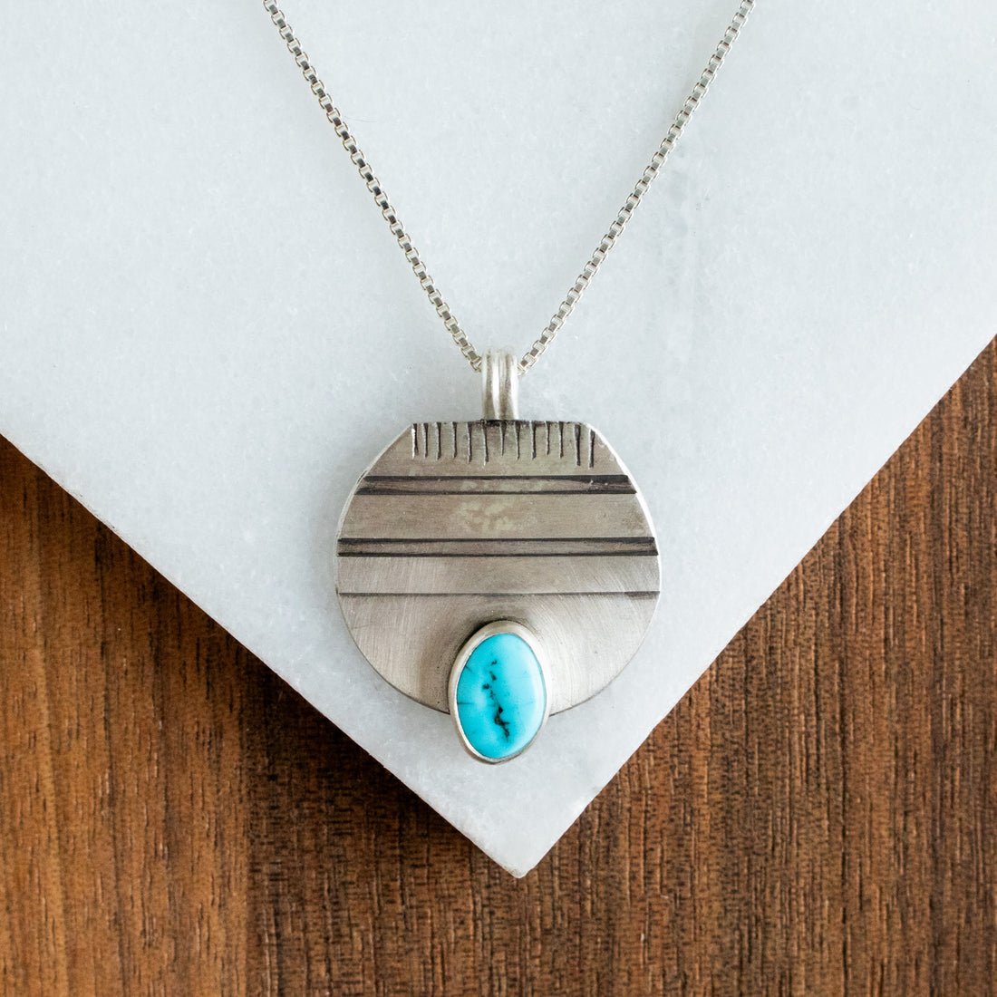 Raw Kingman Turquoise Round Stamped Necklace
