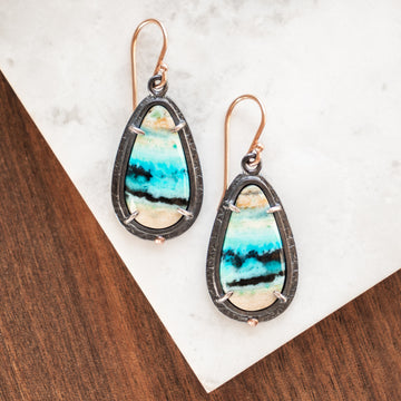 Opal Wood 14k Teardrop Earrings