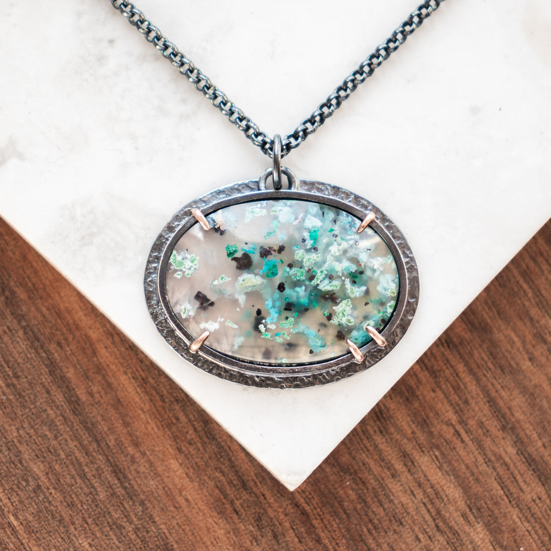 Confetti Chrysocolla 14k Clear Round Necklace