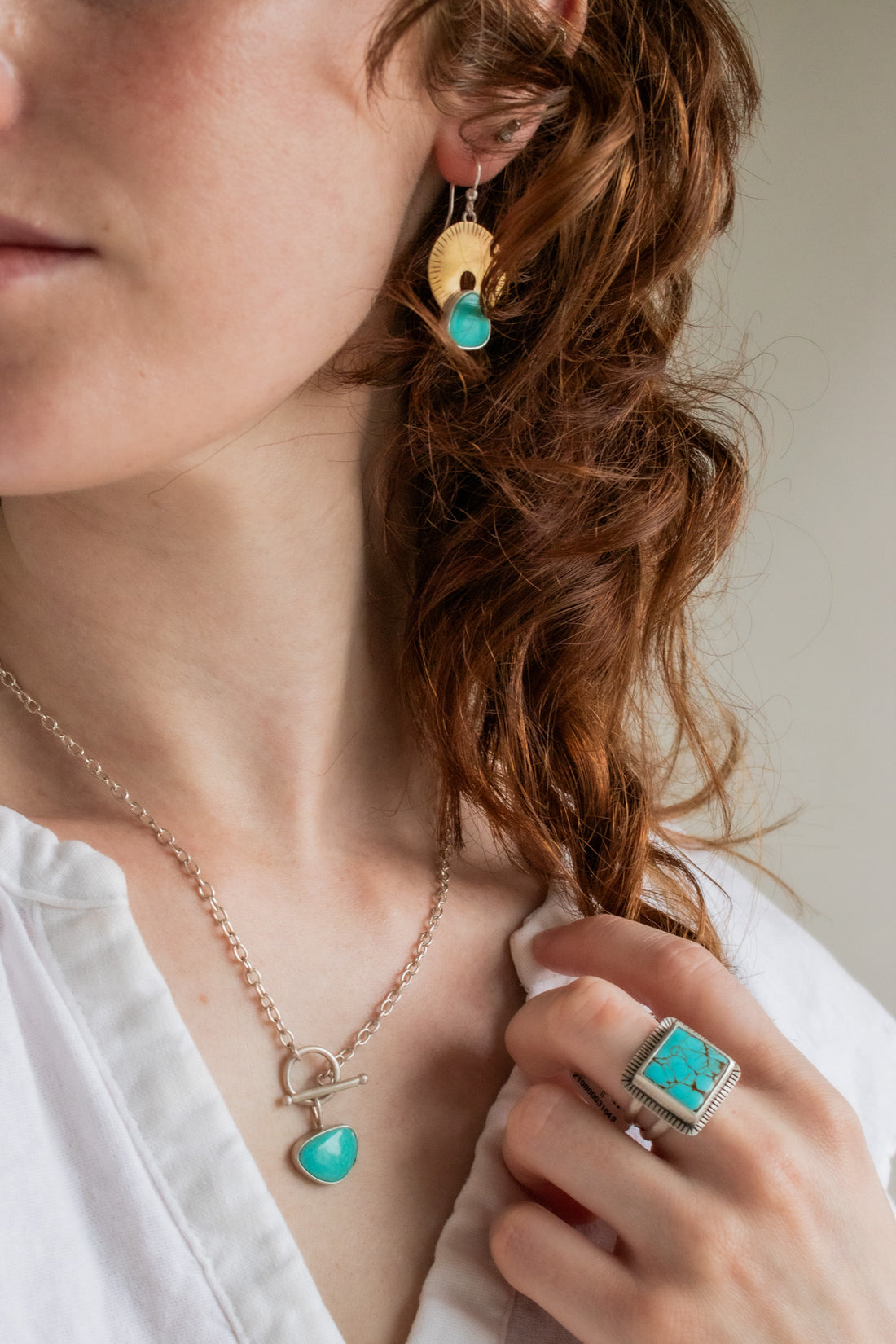 Size 7.5 | #8 Turquoise Square Stamped Split Shank Ring