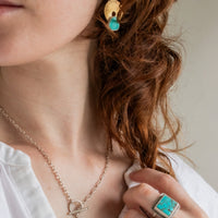 Size 7.5 | #8 Turquoise Square Stamped Split Shank Ring