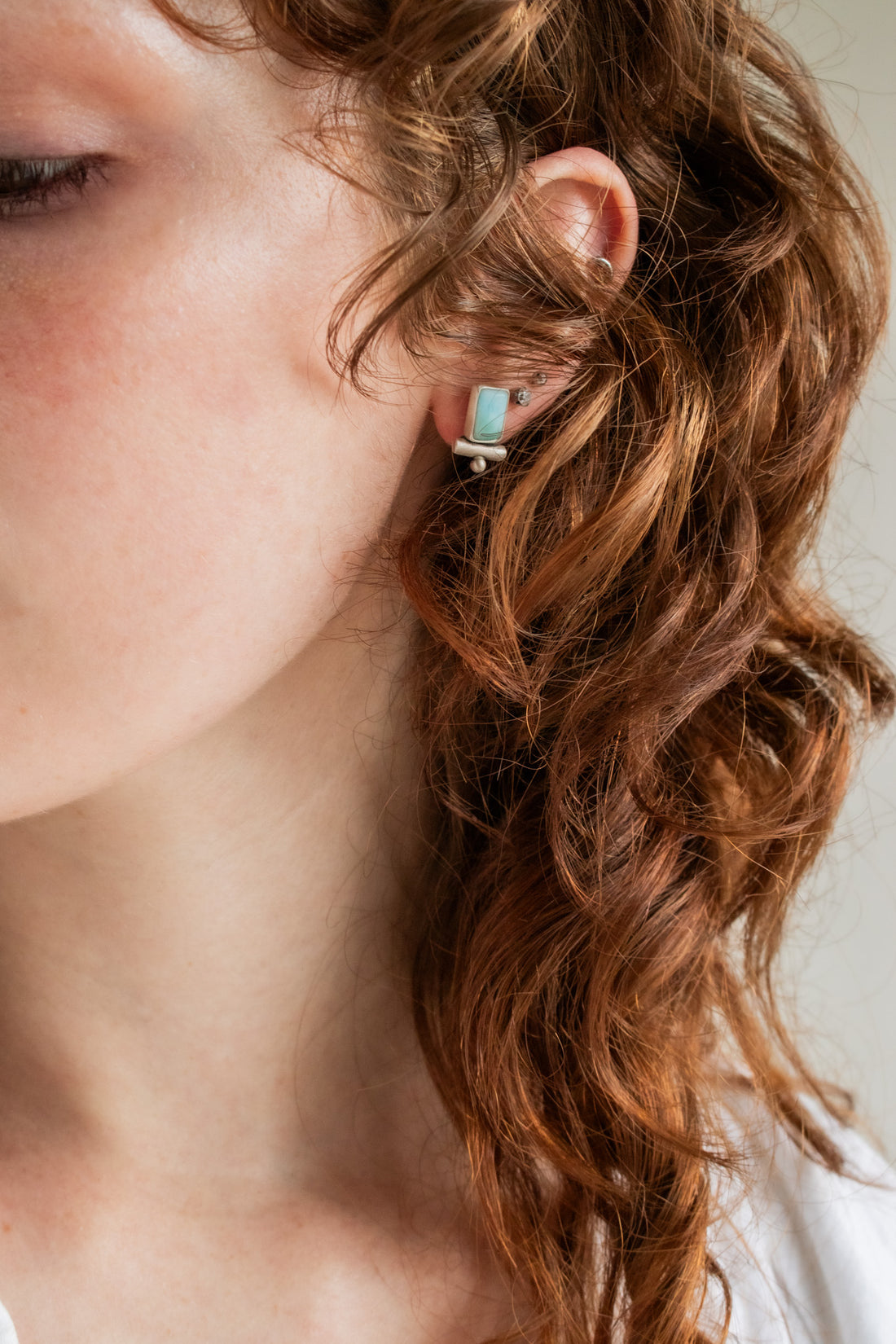 Larimar Rectangle Stud Earrings