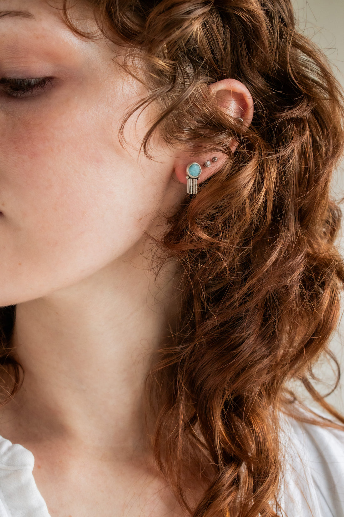 Larimar Round Stud Earrings