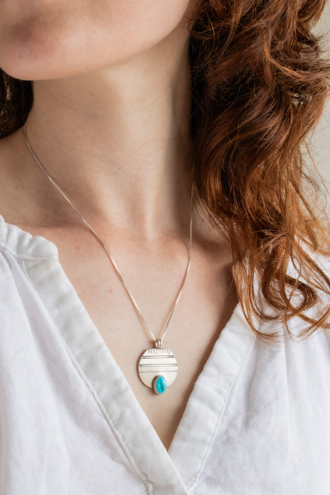 Raw Kingman Turquoise Round Stamped Necklace