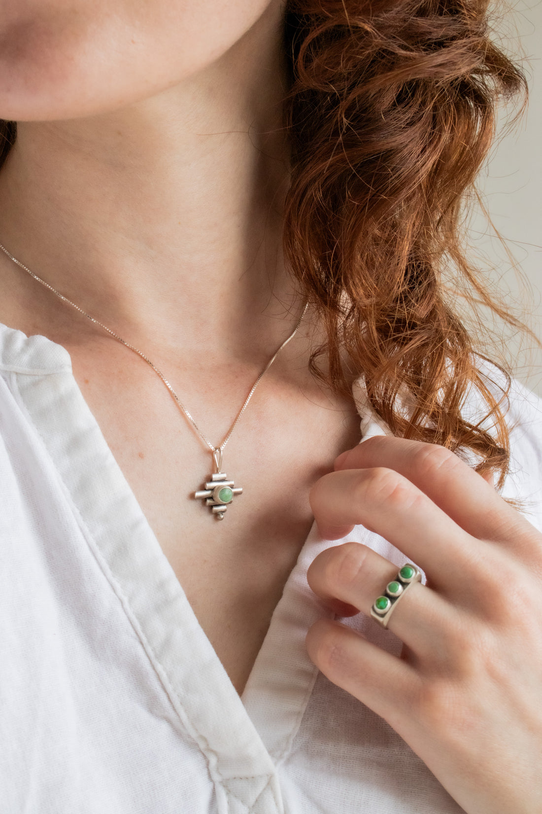 Green Sonoran Gold Turquoise Four Directions Necklace