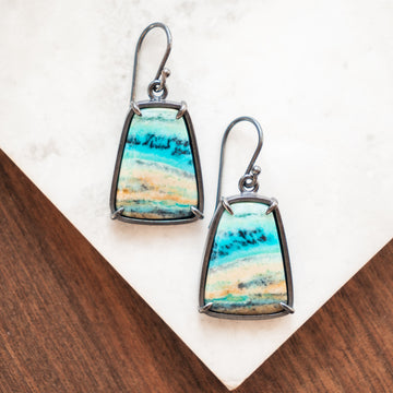 Opal Wood Rectangle Drop Earrings