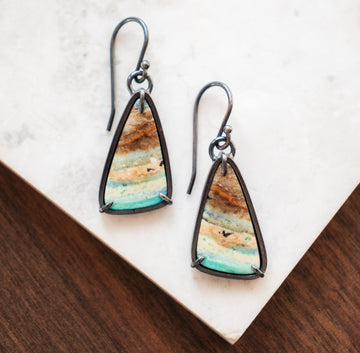 Opal Wood Layered Triangle Earrings
