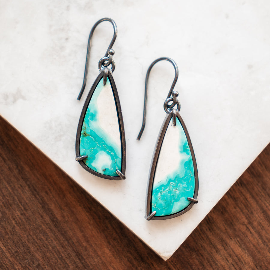 Turquoise Blue/White Drop Earrings