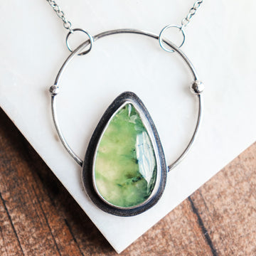 Prehnite Large Teardrop Hoop Necklace