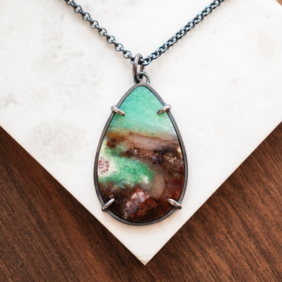 Opal Wood Red, Brown, Blue Necklace