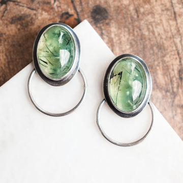 Prehnite Green Hoop Stud Earrings