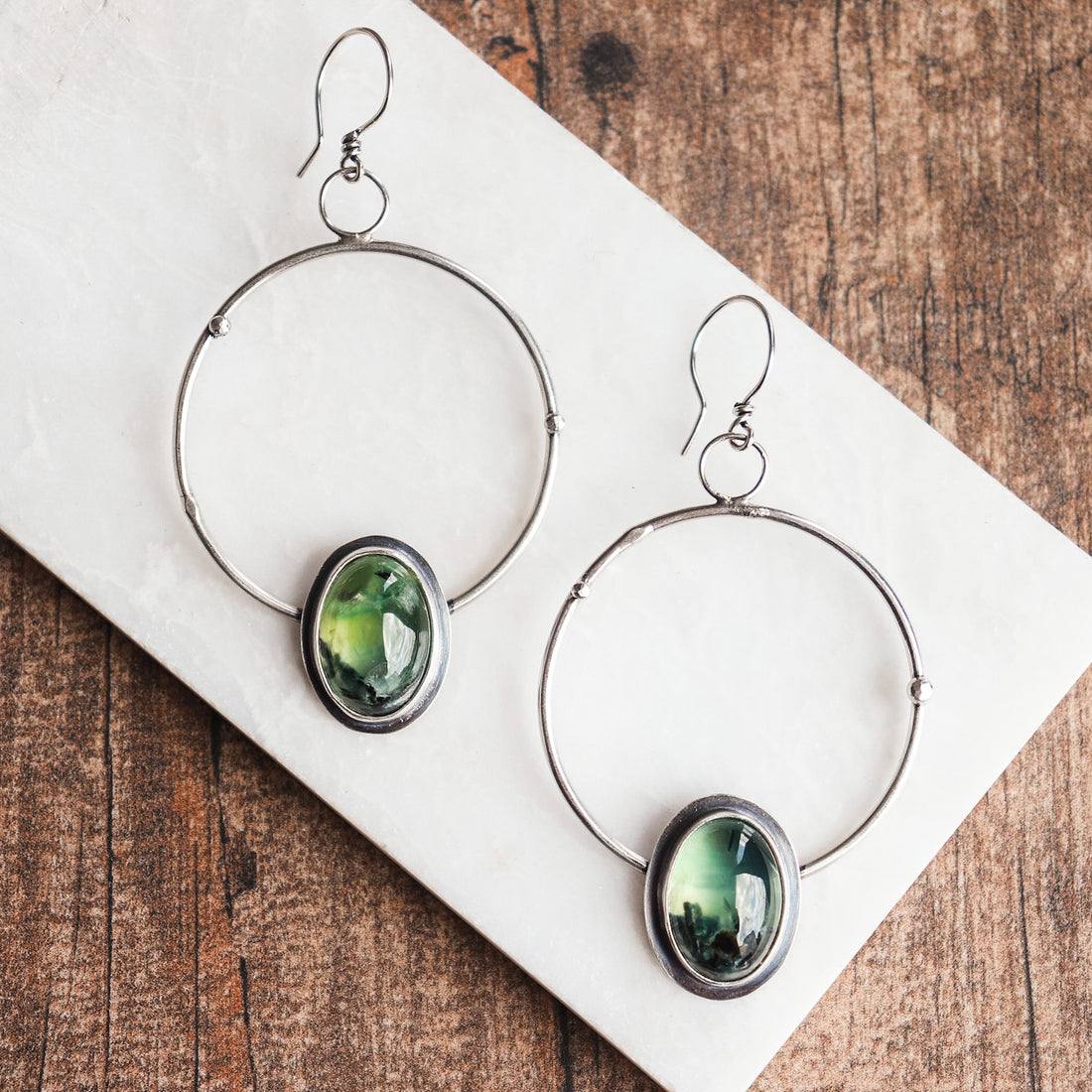 Prehnite Hoop Earrings no.2