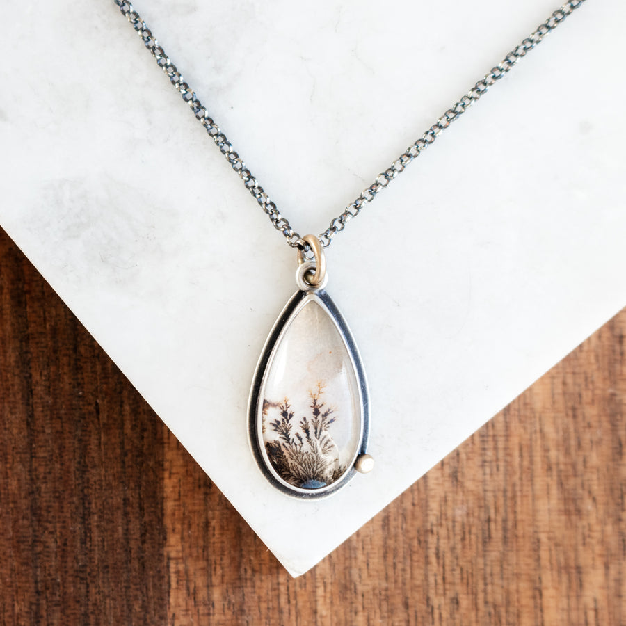 Dendritic Agate Quartz Teardrop Necklace