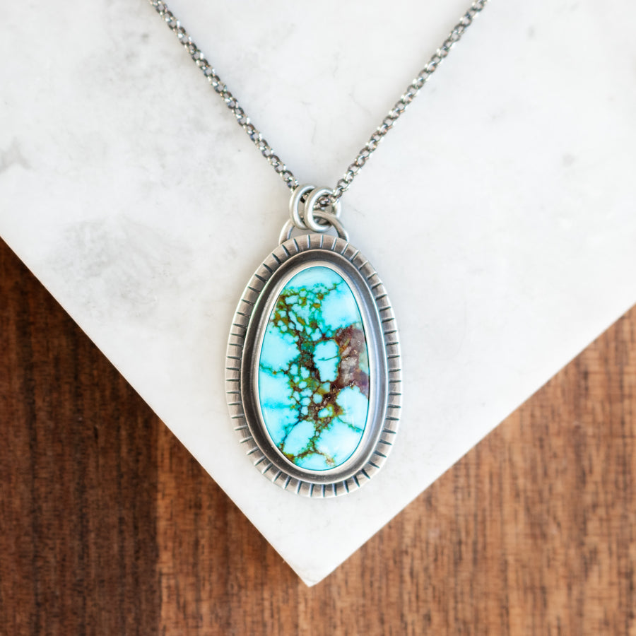 Kingman Turquoise Stamped Border Necklace