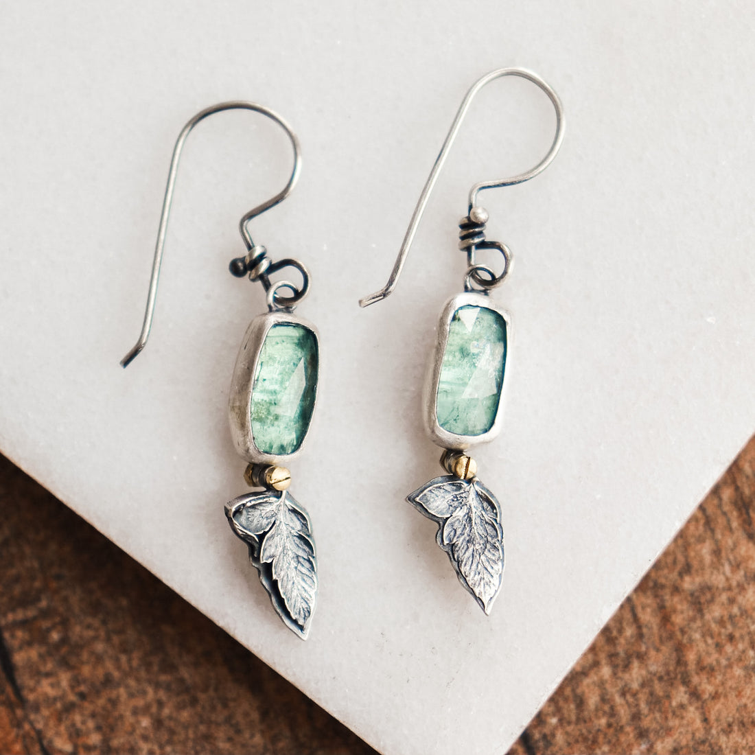 Moss Aquamarine Fern Dangle Earrings no.1