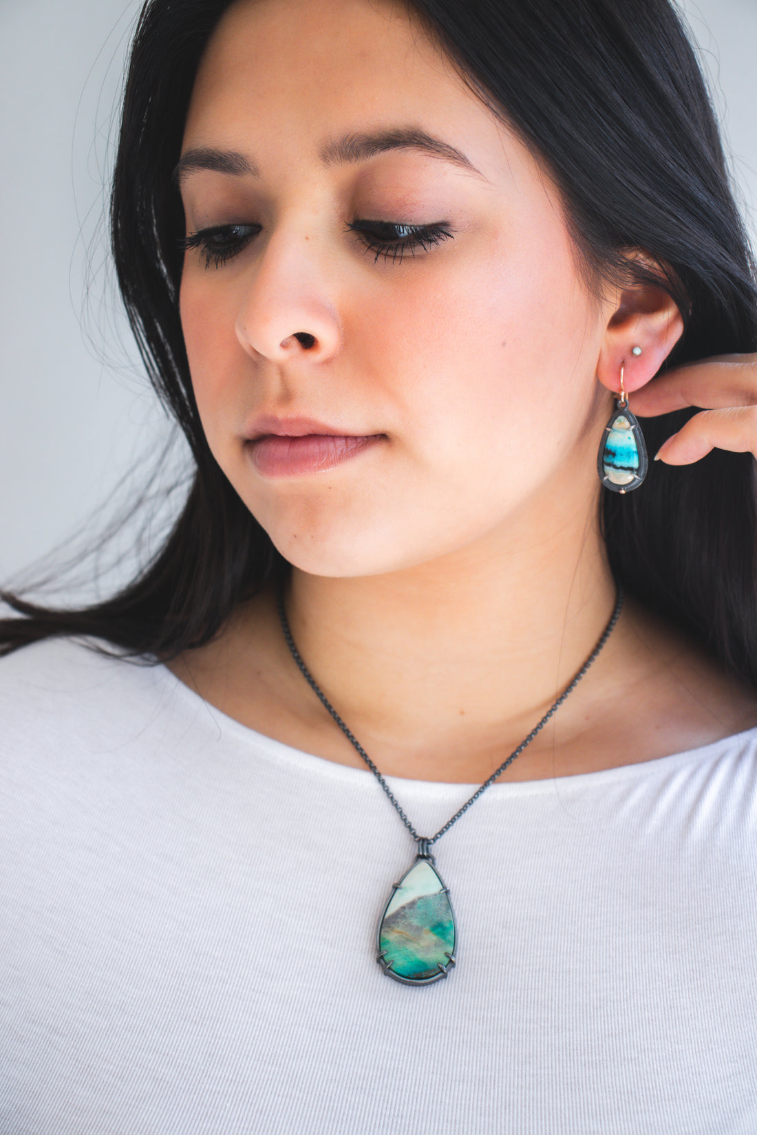 Opal Wood 14k Teardrop Earrings