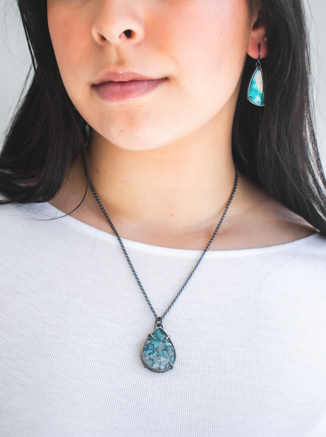 Confetti Chrysocolla Wide Teardrop Necklace