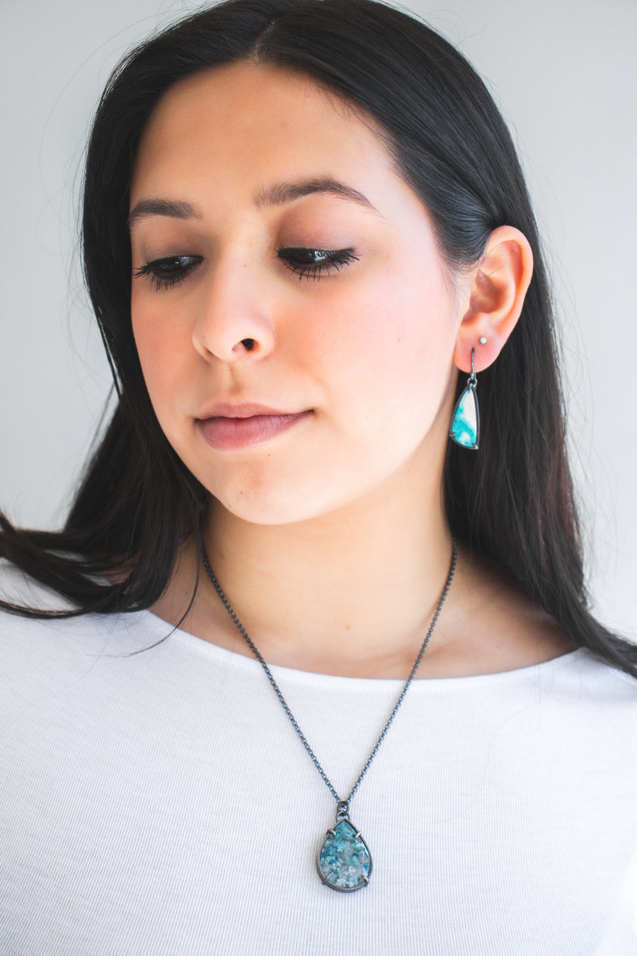 Turquoise Blue/White Drop Earrings