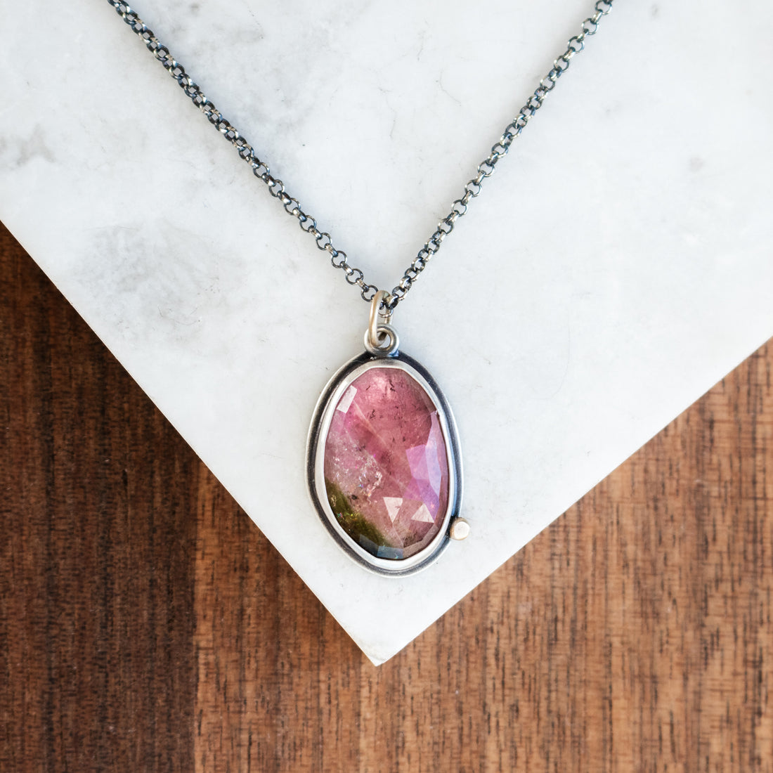Watermelon Tourmaline 14k Gold Necklace