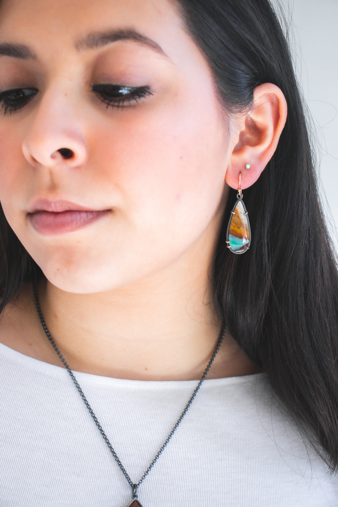 Opal Wood 14k Rose Gold Teardrop Earrings