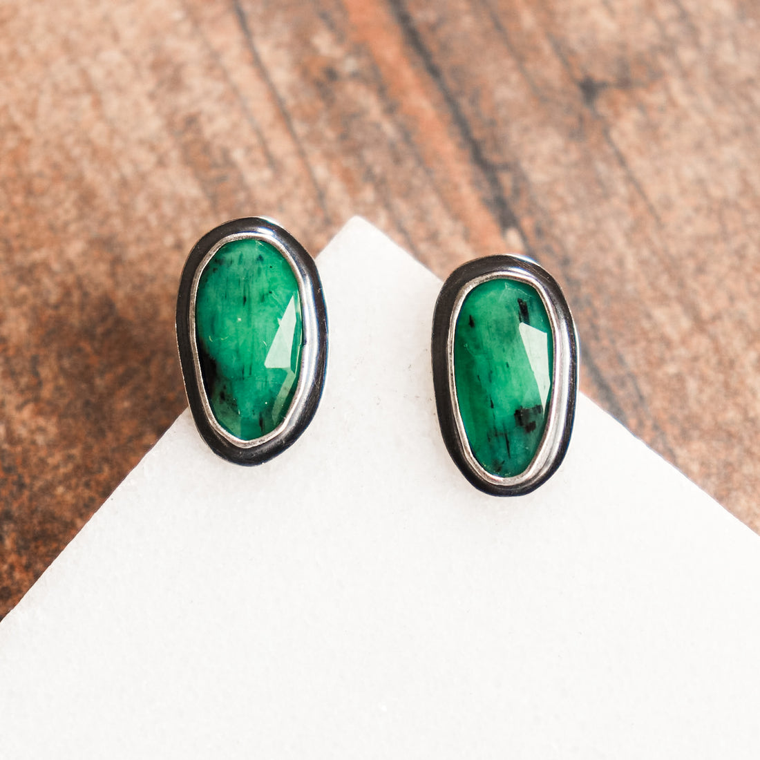 Emerald Oval Stud Earrings