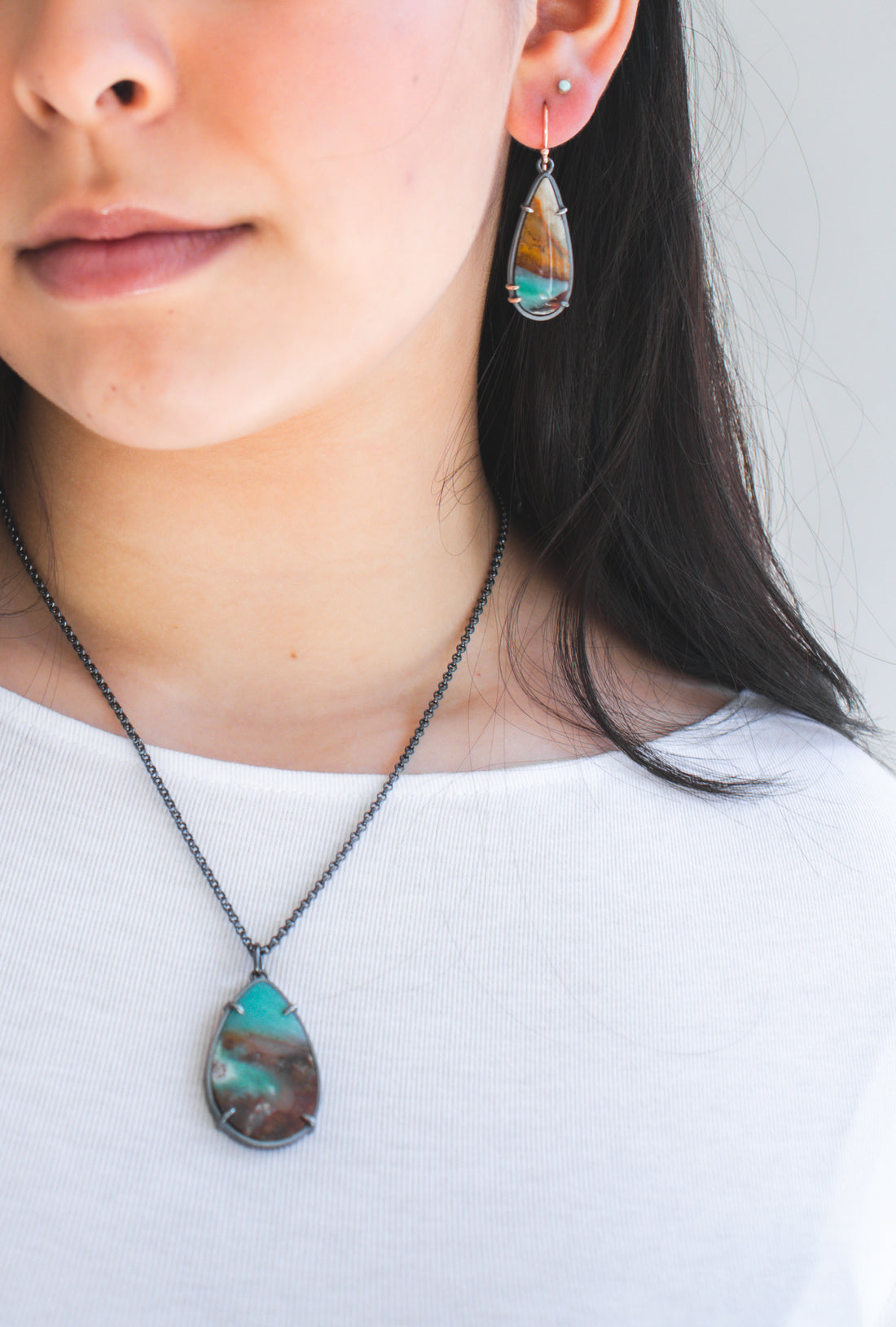 Opal Wood Red, Brown, Blue Necklace