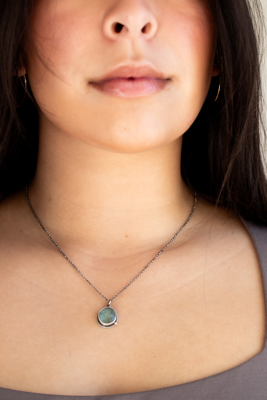 Moss Aquamarine 14k Gold Necklace