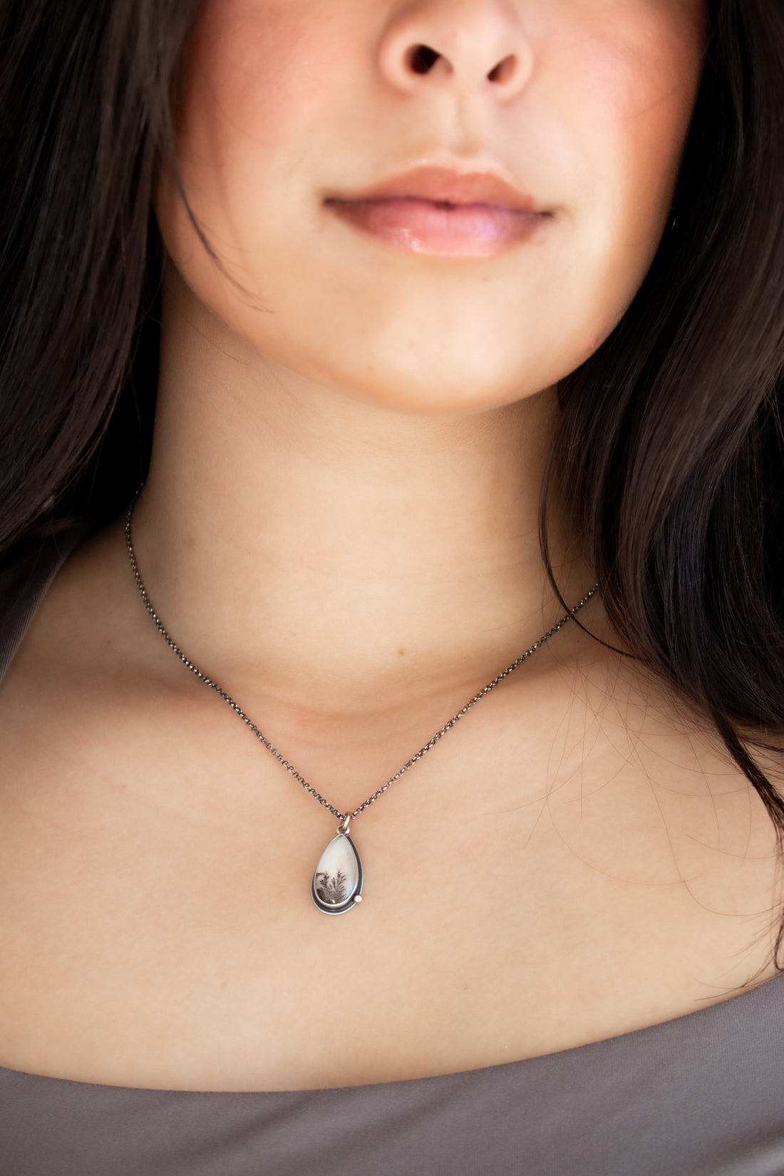Dendritic Agate Quartz Teardrop Necklace