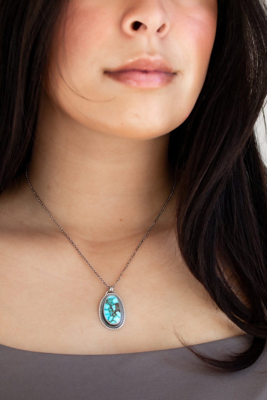 Kingman Turquoise Stamped Border Necklace