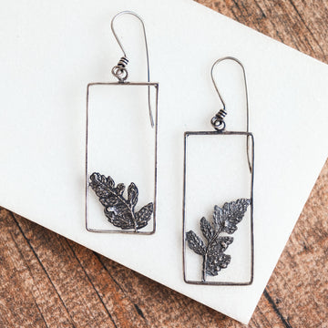 Silver Small Fern Frame Earrings