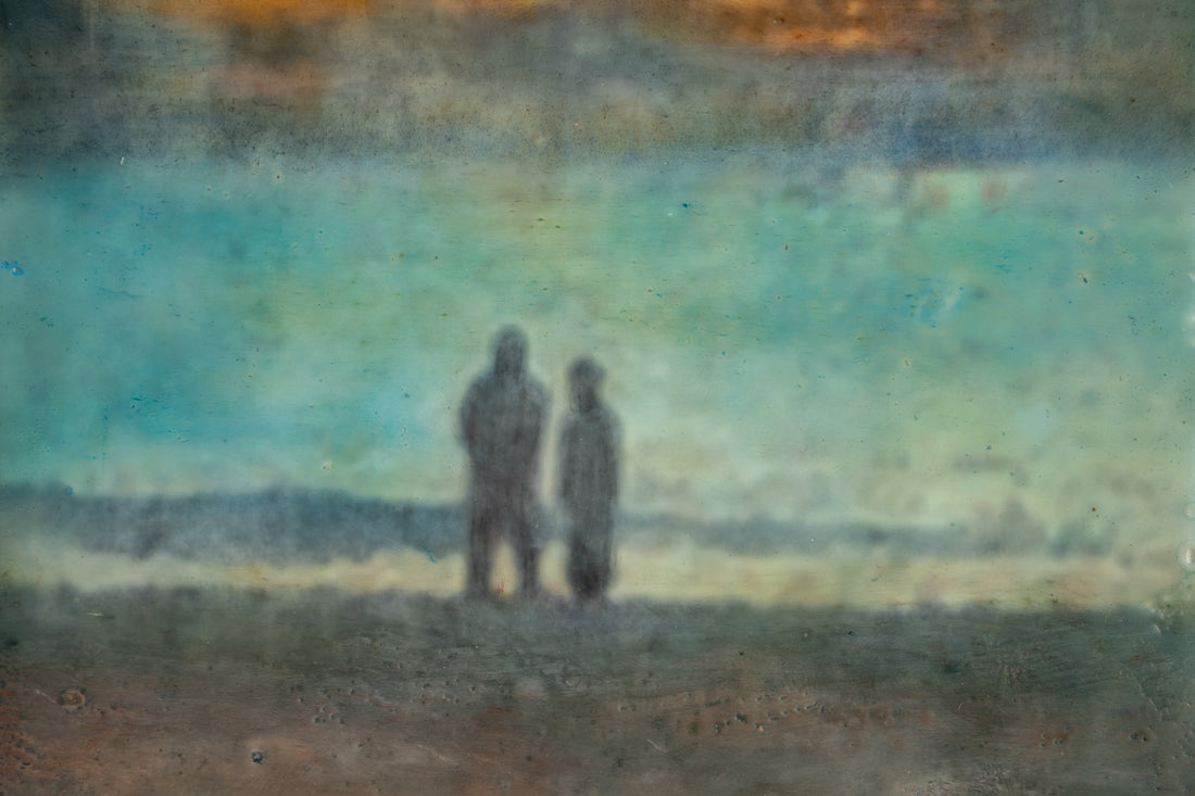 Couple On Beach | 6x8 Encaustic