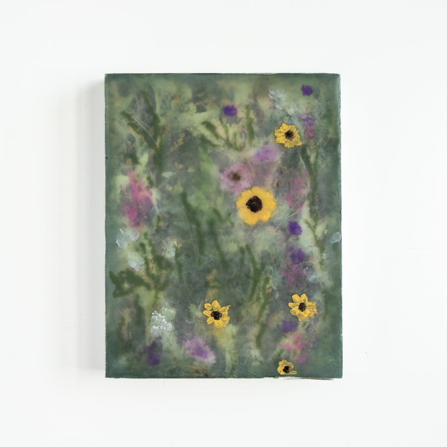 Yellow and Pink Wildflowers | 6x8 Encaustic