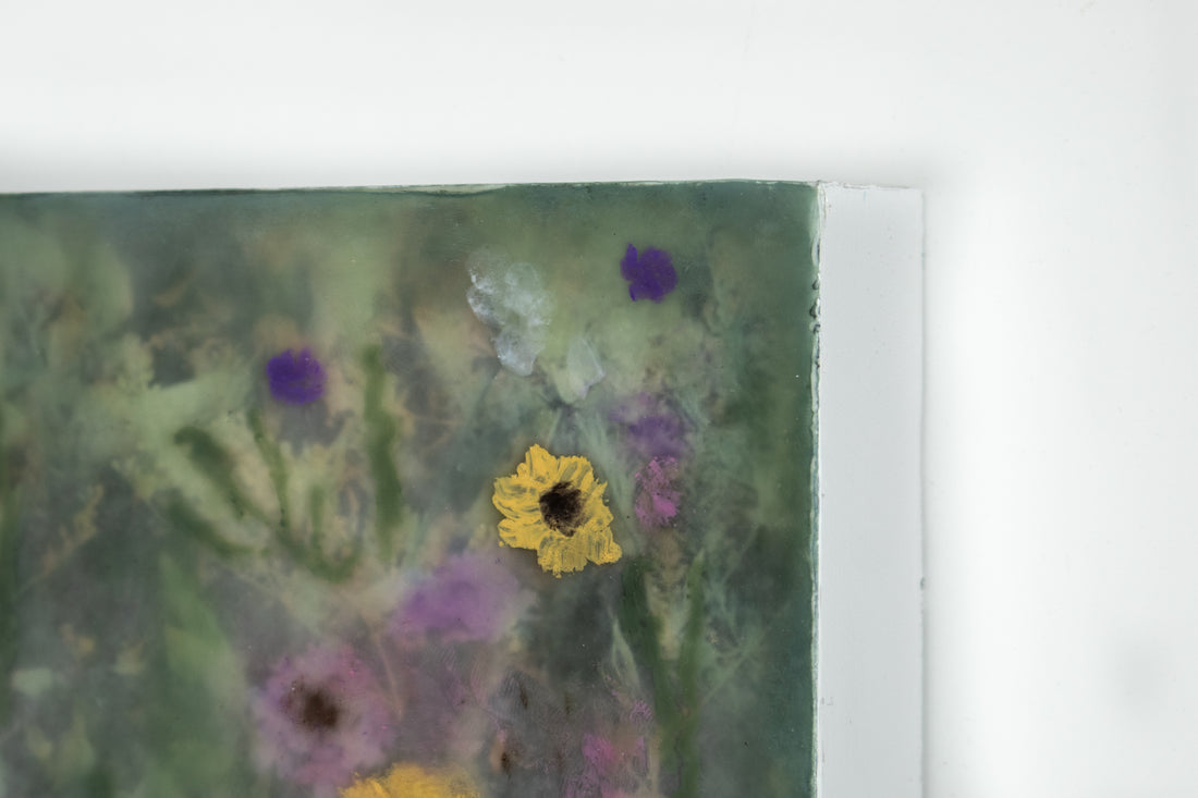 Yellow and Pink Wildflowers | 6x8 Encaustic